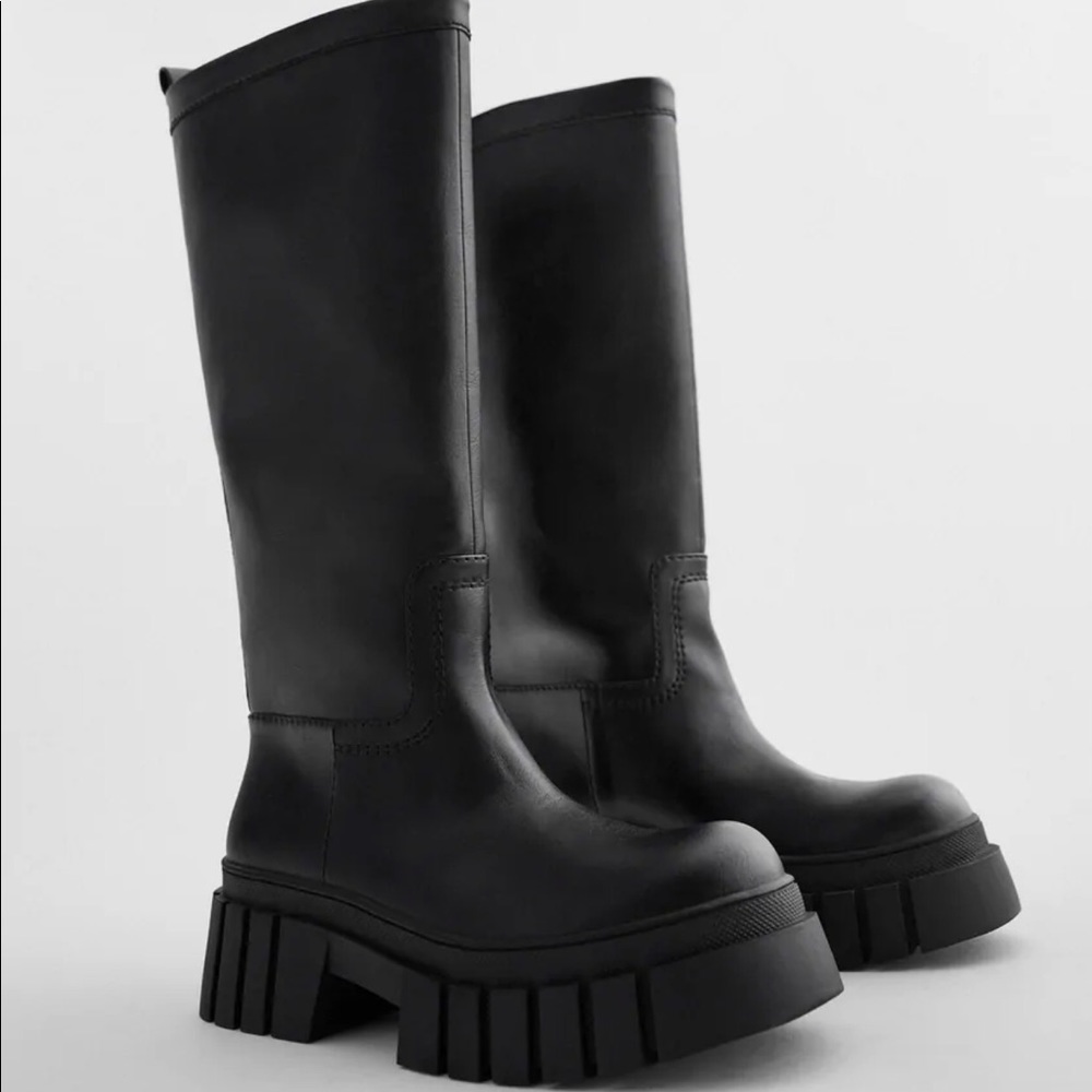 ZARA LEATHER LUG SOLE BOOTS